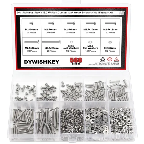 Vista 11 de DYWISHKEY - Juego de 566 piezas M2x 4/6/8/10/12/16/20mm tornillos de cabeza de botón, kit de tuercas y arandelas, tornillos M2, acero inoxidable 304