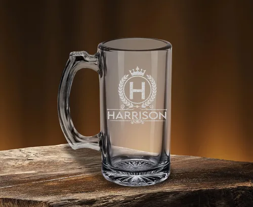 Vista 8 de Tazas de cerveza personalizadas con monograma con nombre grabado, aniversario, boda, inauguración de la casa (12 onzas)
