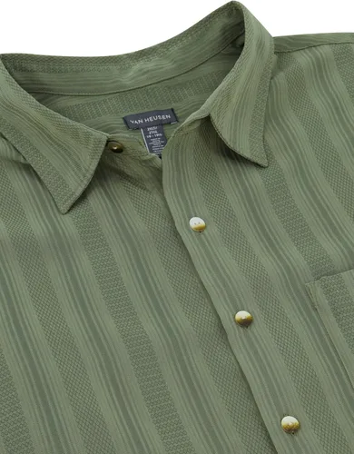 Vista 2 de Van Heusen Camisa de manga corta para hombre, con botones y rayas, de poliéster y rayón