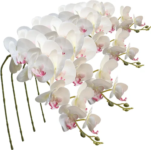 Vista 13 de FagusHome Phalaenopsis - Flores artificiales de 9 cabezas, 4 piezas de orquídeas artificiales de 42 pulgadas, plantas de tallo para decoración