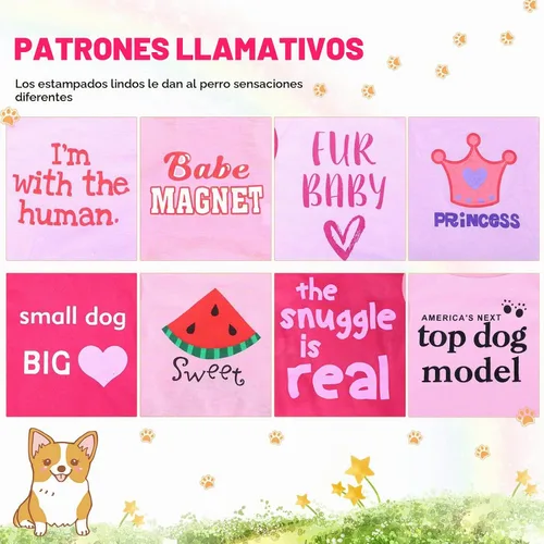 Vista 2 de Reginary 8 piezas de camisas para perros chica ropa para perros pequeños para Chihuahuas, Yorkies, camisas impresas para perritas cachorros ropa