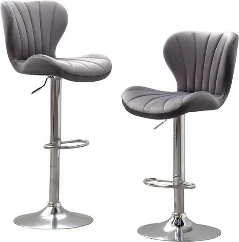 Vista 18 de Roundhill Furniture Ellston - Taburetes de bar giratorios ajustables de terciopelo, color azul, juego de 2