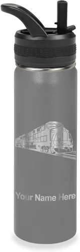 Vista 20 de LaserGram Botella de agua personalizada, tren de carga, acero inoxidable de doble pared aislada al vacío con popote superior, regalo grabado Negro