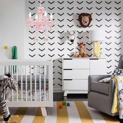 Vista 6 de LaLuLa Mini Lámpara de Araña con Cristales de Acrílico Lámpara de Araña Rosa de 4 Luces Lámparas de Araña Modernas para Dormitorio y Habitación