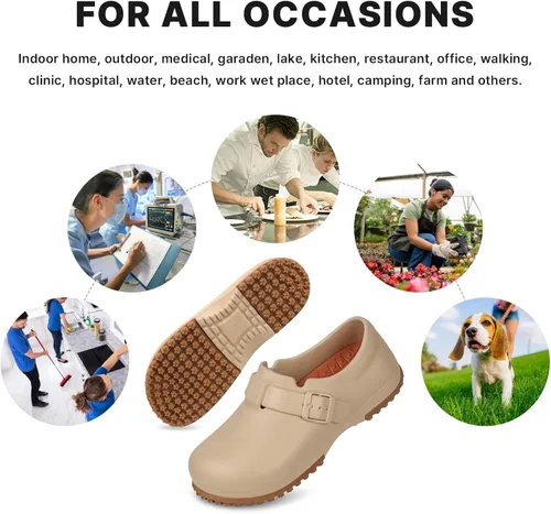 Vista 6 de Zuecos unisex para adultos, zapatos de trabajo antideslizantes con plantillas de recuperación para servicio de alimentos, jardín o enfermería