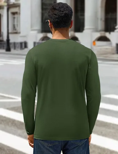 Vista 9 de Cotrasen - Camisetas básicas de manga larga para hombre, de algodón, con cuello redondo, transpirables, suaves y casuales