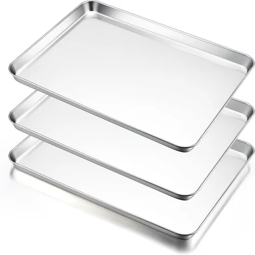 Vista 9 de E-far Mini bandeja para horno tostador, bandeja para hornear galletas de acero inoxidable de 9.4 x 7.3 pulgadas, bandeja pequeña de metal no tóxico