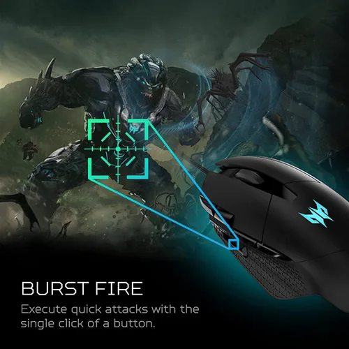 Vista 4 de Acer Predator Cestus 315 - Mouse para juegos con sensor PixArt DPI ajustable y 8 botones incluyendo Burst Fire