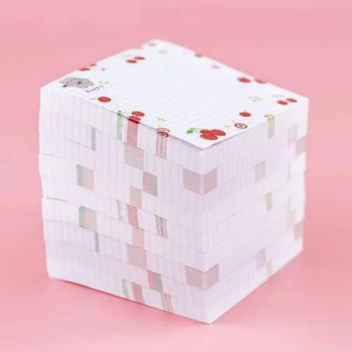 Vista 7 de 4 paquetes de notas adhesivas bonitas Notas adhesivas kawaii para memos, 3.1x3.1 pulgadas, notas adhesivas coloridas con frutas para niñas