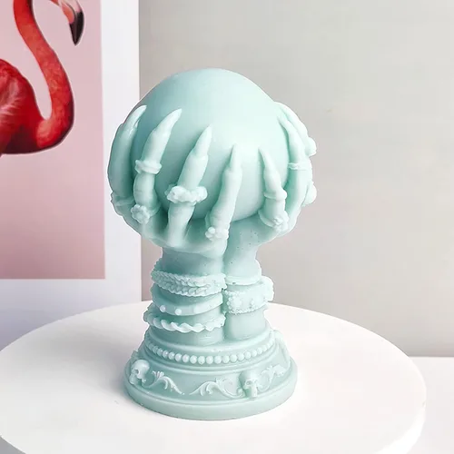 Vista 4 de Moldes de vela de calavera con bola y garra de rosa - Moldes de silicona 3D para resina, arcilla y elaboración de pasteles - Suministros