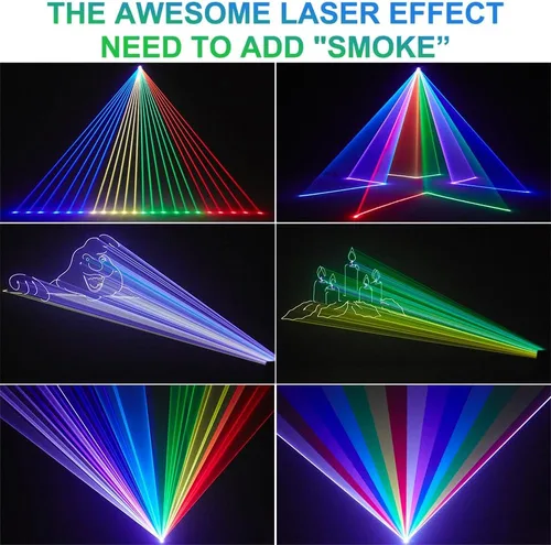 Vista 5 de Luz láser DJ con control por aplicación, proyector láser de animación 3D para fiestas, admite dibujos personalizados, reproducción de texto