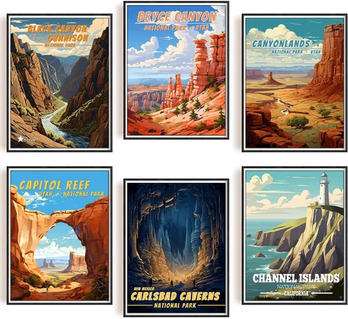 Vista 9 de SHOXREM Arte abstracto para pared del parque nacional: juego de 6 carteles de viaje para celebrar la decoración de pared de montaña, 8 pulgadas