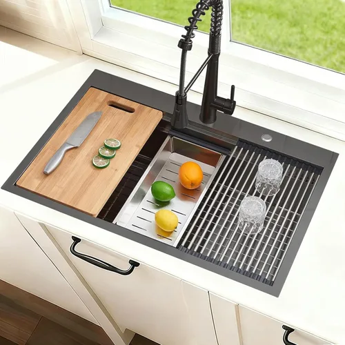 Vista 22 de SHACO Fregadero de barra de 15 x 15 pulgadas, fregadero de cocina pequeño de acero inoxidable de 15 pulgadas, fregadero de cocina pequeño de un solo