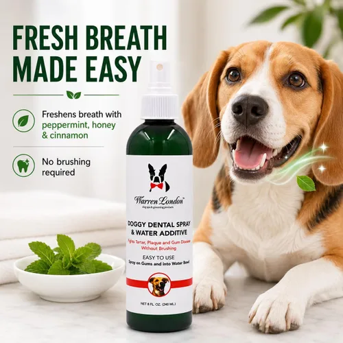 Vista 2 de Warren London - Aerosol dental y aditivo de agua para perros y gatos, cuidado bucal de aliento fresco, soporte de dientes y encías de menta, spray