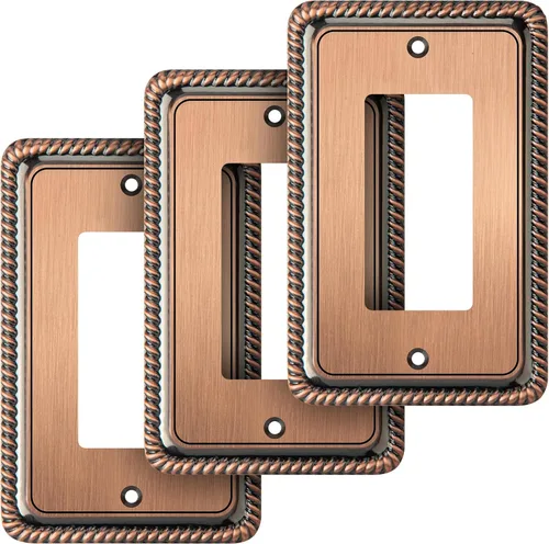 Vista 12 de Henne Bery Rope Edge - Placa decorativa de pared para interruptor (placa lisa, 2 unidades, bronce antiguo)