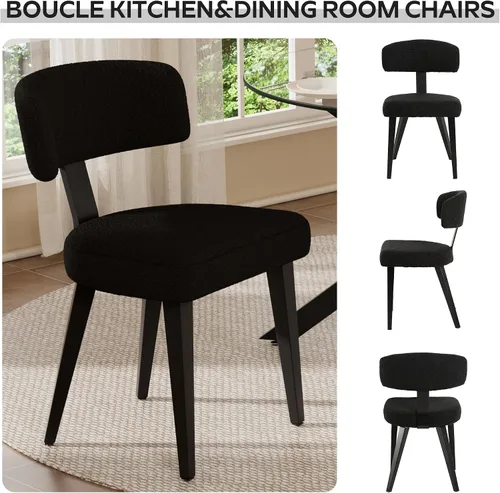 Vista 4 de Juego de mesa de comedor de madera para 2, mesa de cocina redonda de 36 pulgadas con 2 sillas de comedor Boucle, mesa de MDF con patas de metal