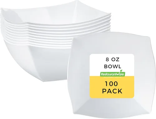 Vista 16 de Restaurantware Moderna - Cuencos de plástico de lujo de 8 onzas, 100 cuencos cuadrados desechables para ensaladas, duraderos y resistentes