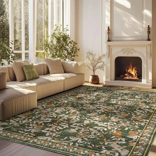 Vista 16 de jinchan Alfombra de entrada lavable vintage floral de medio círculo de 2 x Eden Azul/Verde