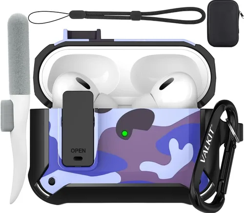 Vista 50 de Valkit Funda para Airpods Pro 2 con cerradura, funda militar de cuerpo completo para AirPod Pro rígida con llavero, funda para Airpods Pro de 2ª/1ª