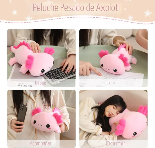 Vista 4 de SQEQE Peluche de ajolote con peso, animal de peluche de ajolote con peso, lindo juguete de almohada rosa suave, regalo para niños y adultos, 9.8