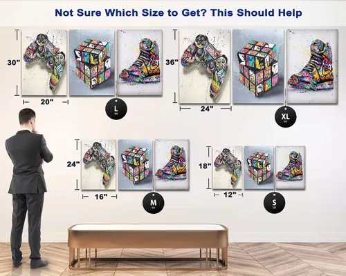 Vista 4 de Lienzo de graffiti con múltiples paneles – 3 piezas de graffiti pop street art impresiones en lienzo para decoración de pared, obras de arte