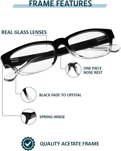 Vista 2 de Gafas de lectura de vidrio transparente - Lentes de cristal real - Marco de acetato elegante - Aumento +0.25 a +3.00