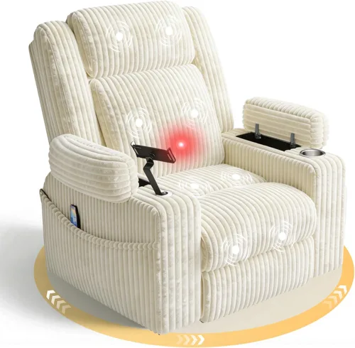 Vista 11 de EROMMY Mecedora reclinable giratoria de gran tamaño con masaje y calor, mecedoras para cuarto de bebé para sala de estar, cómoda silla deslizante