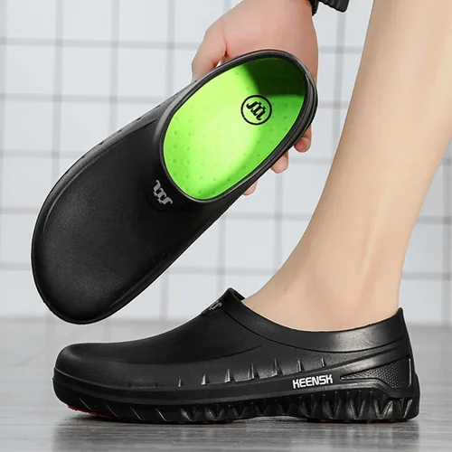 Vista 2 de Zuecos de trabajo para hombres y mujeres: zapatos de chef antideslizantes, zuecos impermeables para servicio de alimentos, zapatos de trabajo