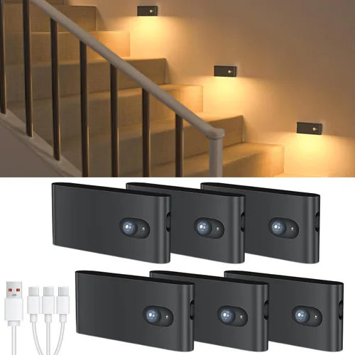 Vista 9 de WILLED Luz nocturna recargable, luces inalámbricas para escaleras para interiores, luz blanca cálida con sensor de movimiento para interiores, se