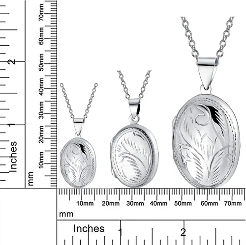 Vista 4 de Bling Jewelry Medallones de Fotos Ovalados de Estilo Vintage Personalizados con Grabado de Hojas Florales para Mujeres, Collar Colgante de Plata