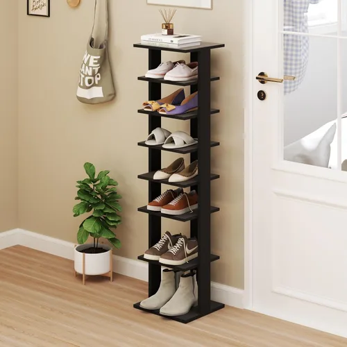 Vista 3 de Tangkula - Estantería vertical de 8 niveles para zapatos, organizador de esquina que ahorra espacio para 7 pares, almacenamiento estrecho de zapatos