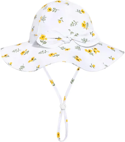 Vista 87 de Sombrero de sol para bebé niña con UPF 50+ sombrero de playa ajustable para exteriores con ala ancha