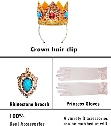 Vista 6 de Disfraz de princesa para niñas, vestido de princesa, disfraz de cosplay de Halloween con accesorios