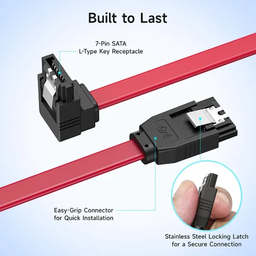Vista 5 de Cable Matters Paquete de 3 cables SATA SATA de 90 grados – 18 pulgadas, SATA III 6Gbps de ángulo recto para SSD, HDD, unidades de CD/DVD, disco Rojo
