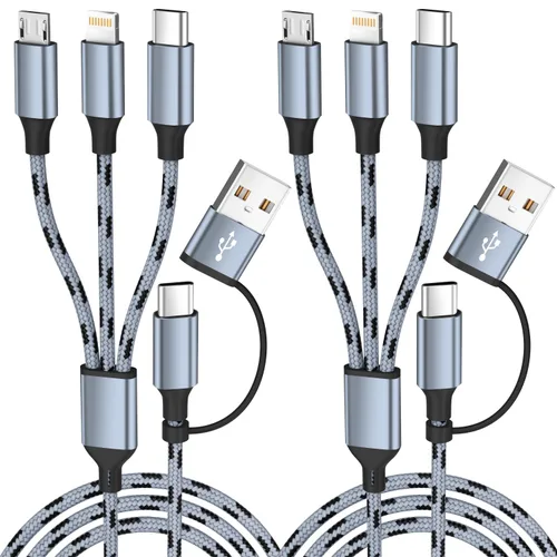 Vista 12 de Cable de carga múltiple, (paquete de 2 cables de 4 pies), cable de carga 3 en 1 para múltiples dispositivos, cable de carga universal de nailon Rosa