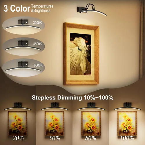 Vista 4 de PAIHOME Luces para fotos en la pared, luz magnética recargable con sensor de movimiento inteligente, control remoto regulable y temporizador