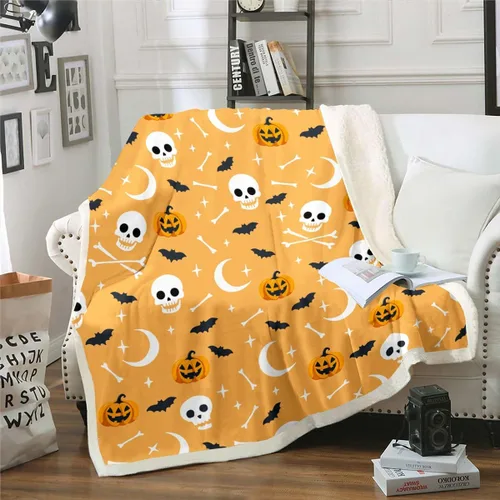 Vista 11 de Erosebridal Manta gótica de murciélagos de Halloween, manta de forro polar blanco y negro de 40 x 50 pulgadas, silueta vintage para niños, sombras