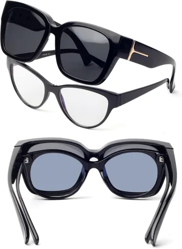 Vista 7 de Face Shadow Gafas de sol polarizadas para mujer, ajuste sobre lentes, gafas de sol cuadradas con protección UV, ligeras