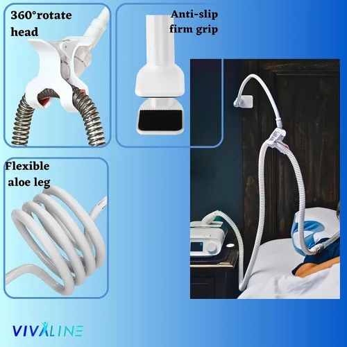 Vista 5 de Soporte para manguera CPAP para evitar fugas y enredos en el tubo, ajustable, extraíble y resistente, organizador de cama, soporte para máscara