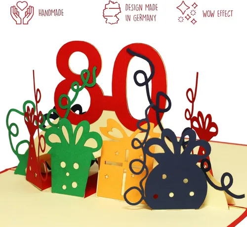 Vista 4 de LINPOPUP® Tarjeta emergente, tarjeta de felicitación 3D emergente, cumpleaños, invitación de cumpleaños, felicitaciones, mejores deseos, 80