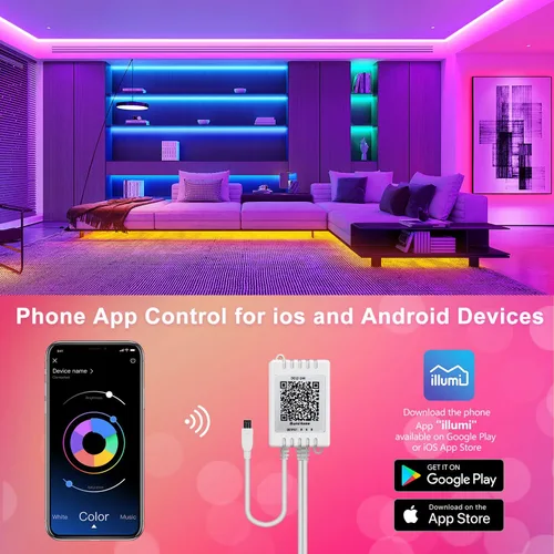 Vista 7 de Nexillumi Luces LED para dormitorio de 100 pies con sincronización de música que cambian de color, tira de luces LED inteligentes con control remoto