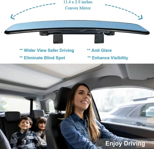 Vista 5 de Espejo retrovisor universal con clip, 11.4 pulgadas, gran angular, antirreflejo, tinte azul, 2 espejos de punto ciego