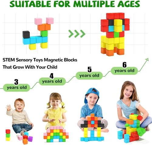 Vista 4 de Hiwawind 40 bloques magnéticos, regalos ideales para niños de 3, 4, 5, 6 años, juguetes de aprendizaje STEM para niños y niñas de 3 a 5 años