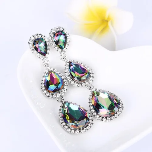 Vista 138 de EleQueen Pendientes de cristal austriaco en tono dorado para mujer, forma de pera de 2.5 pulgadas, color esmeralda