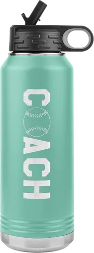 Vista 9 de Botella de agua de entrenador de béisbol, 32 onzas, con tapa abatible de acero inoxidable grabada, con pajita, regalo de entrenador de béisbol, Negro