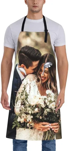 Vista 2 de Delantales personalizados para mujeres y hombres, delantal personalizado con logotipo de texto fotográfico, delantales de cocina personalizados