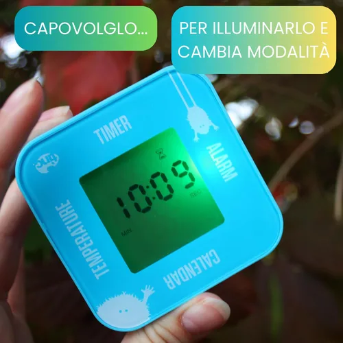 Vista 2 de Tinc Alarma digital para niños, temperatura, fecha y temporizador giratorio reloj abatible, azul, pequeño