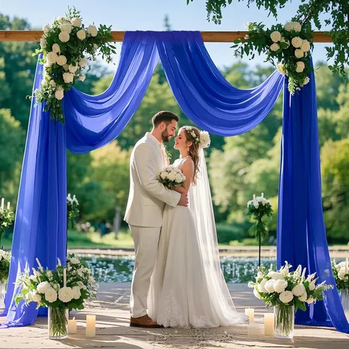 Vista 2 de FANPROMS Cortinas de gasa para arco de boda, 2 paneles de 18 pies, cortinas de gasa transparente para ceremonia, 6 yardas, tela drapeada para arco