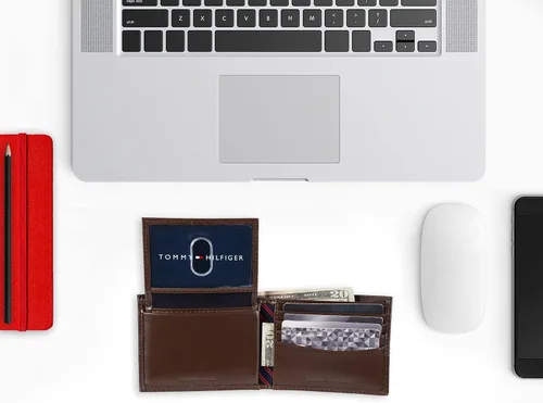 Vista 6 de Tommy Hilfiger Cartera de cuero genuino para hombre con múltiples ranuras para tarjetas