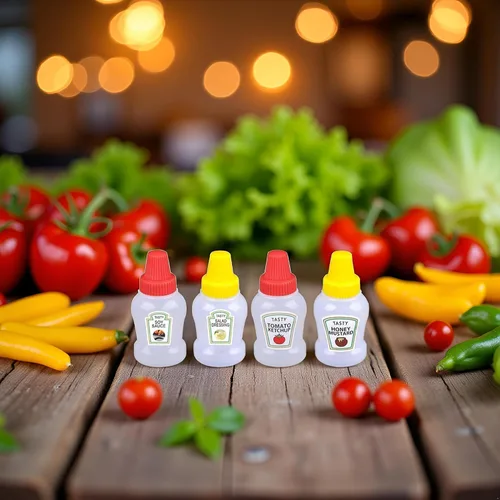 Vista 4 de 4 mini botellas de ketchup para accesorios de caja Bento, mini botellas exprimibles de condimentos, dispensadores de aderezos de ensalada de miel